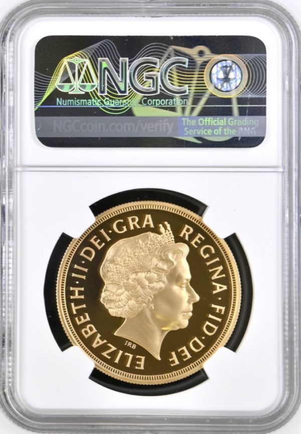 2002 Gold Proof Five Sovereign (£5) Queen Elizabeth II Golden Jubilee Shield, NGC PF70 Ultra Cameo - Image 2