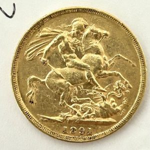 1891 Gold Sovereign, Queen Victoria Jubilee Head, Rare Short Tail Version