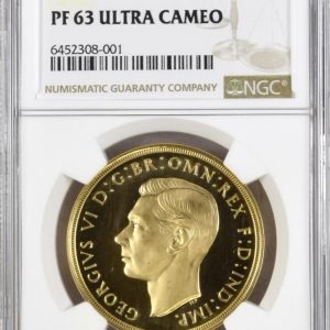 1937 Gold Proof Five Pounds Sovereign Coin, NGC Graded PF63 Ultra Cameo