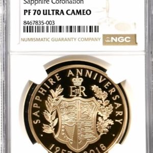 2018 Gold Proof £5 Crown, Sapphire Coronation, NGC Graded PF70 Ultra Cameo
