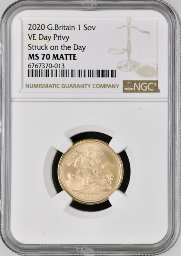 2020 VE Day 75th Anniversary Strike On The Day Sovereign, NGC Graded MS70 Matte