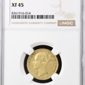 1856 Gold Sovereign Coin, NGC Graded XF45, Queen Victoria Young Head Shield.
