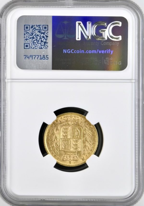1872 Gold Sovereign Coin, NGC Graded XF45, Queen Victoria Young Head Shield. - Image 2
