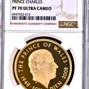 2008 Gold Proof Five Pounds (£5) Prince Charles, NGC Graded PF70 Ultra Cameo.