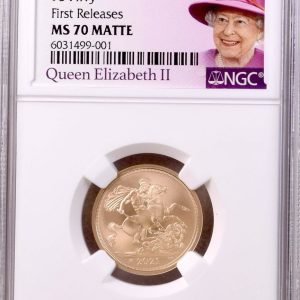 2021 Gold Sovereign, Strike On The Day Queen Elizabeth II 95th Birthday. NGC Graded MS70 Matte