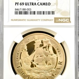 2005 Battle of Trafalgar, Gold Proof Five Pounds Crown (£5), NGC Graded PF69 UCAM.