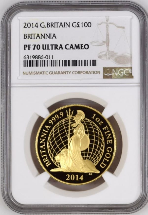 2014 Gold proof Britannia and the lion £100, NGC PF70 Ultra Cameo