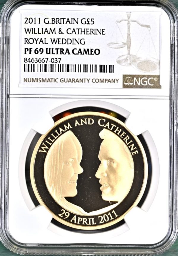 2011 Gold Proof Five Pounds (£5) William And Catherine, NGC Graded PF69 Ultra Cameo.