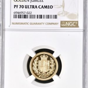 2002 Gold Proof Half Sovereign, Golden Jubilee Shield. NGC PF70 Ultra Cameo