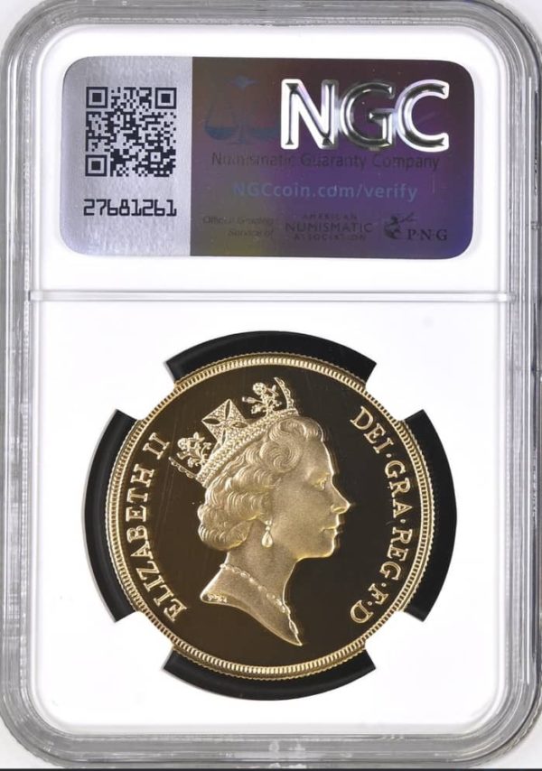 1985 Gold Proof Five Pounds Sovereign, NGC Graded PF70 Ultra Cameo - Image 2