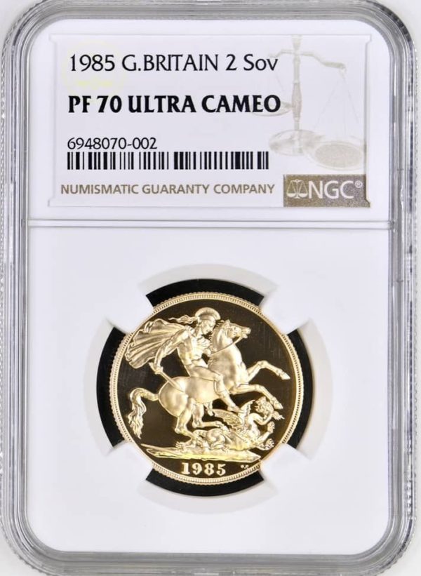 1985 Gold Proof Double Sovereign (2Sov), NGC Graded PF70 Ultra Cameo