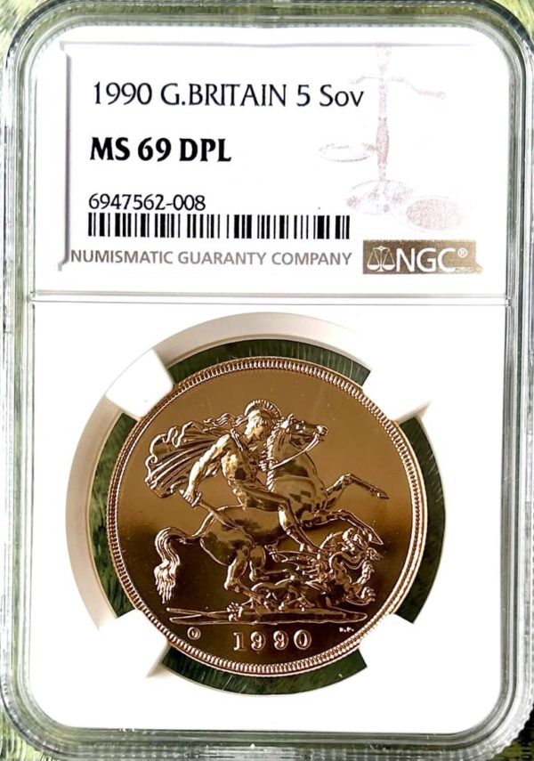 1990 Gold Five Sovereign (£5), NGC Graded MS69DPL