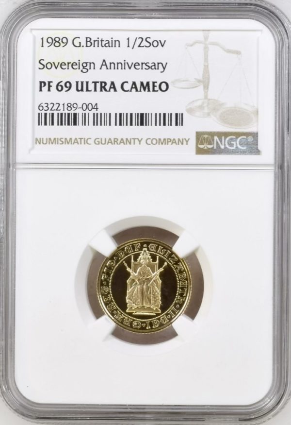 1989 Half Sovereign (1/2), Gold Proof Coin. Tudor rose 500th Anniversary. NGC Graded PF69 Ultra Cameo
