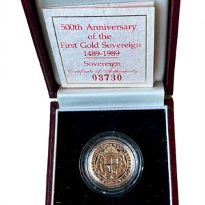 1989 Gold Proof Sovereign, Tudor Rose 500th Anniversary