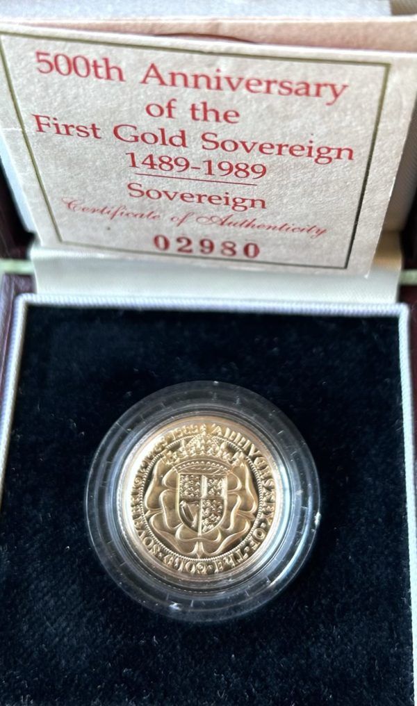 1989 Gold Proof Sovereign, Tudor Rose 500th Anniversary - Image 3