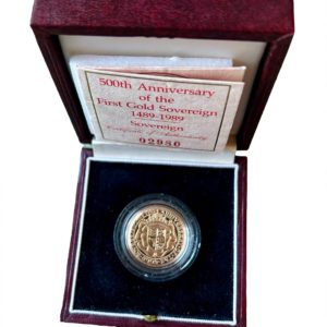 1989 Gold Proof Sovereign, Tudor Rose 500th Anniversary