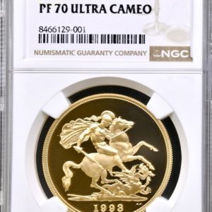 1993 Gold Proof Five Pounds Sovereign (£5) NGC Graded PF70 Ultra Cameo.