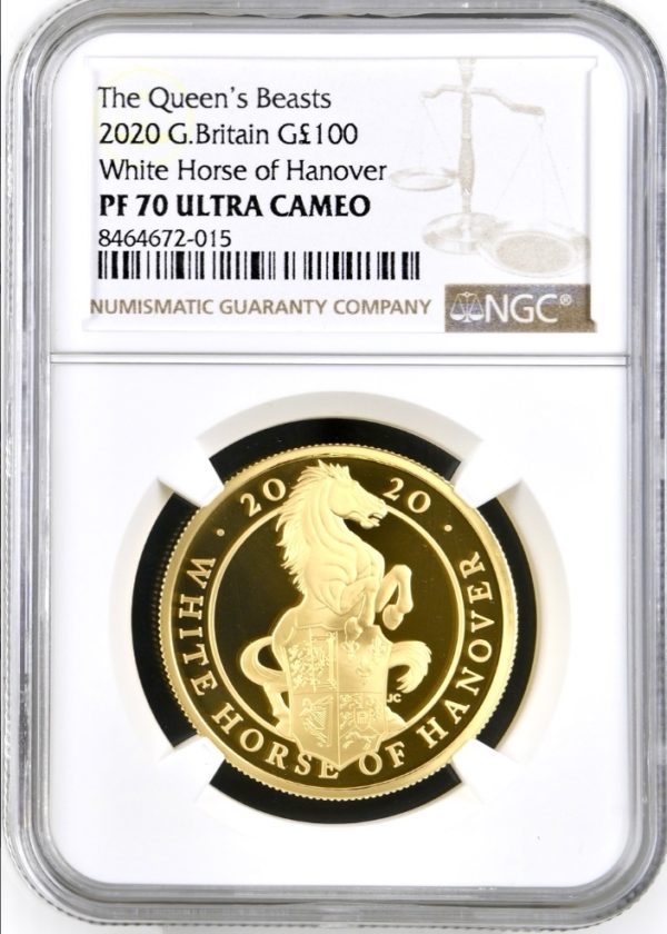 2020 White Horse Of Hanover Queens Beasts Gold Proof £100, NGC Graded PF70 Ultra Cameo