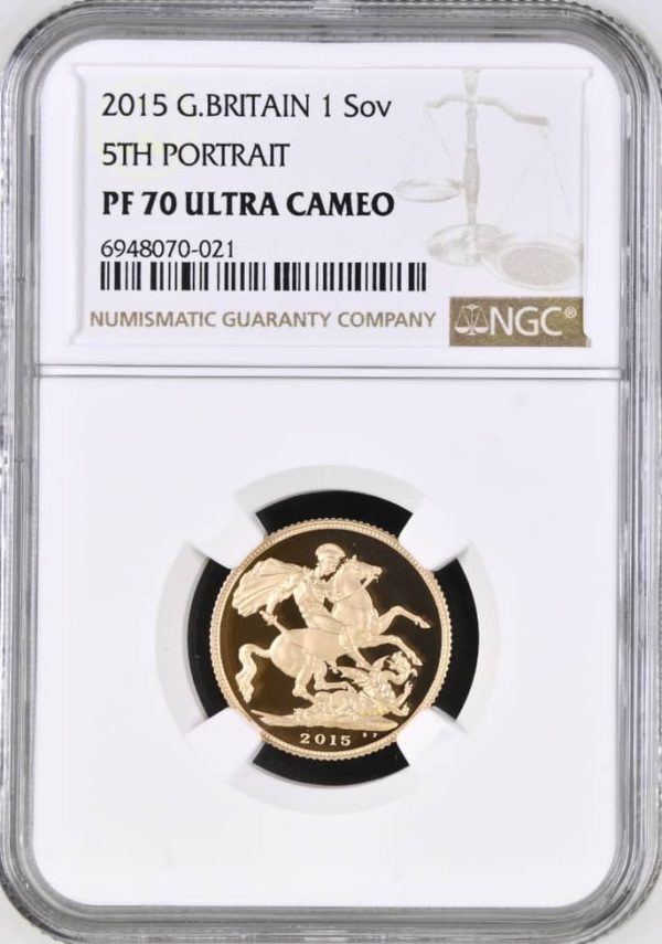 2015 Gold Proof Sovereign, Fifth Portrait, NGC Graded PF70 Ultra Cameo