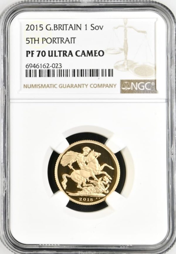 2015 Gold Proof Sovereign, Fifth Portrait, NGC Graded PF70 Ultra Cameo
