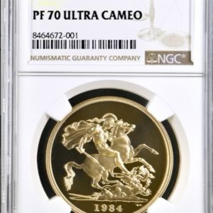 1984 Gold Proof Five Pounds Sovereign, (£5) George And Dragon. NGC Graded PF70 Ultra Cameo