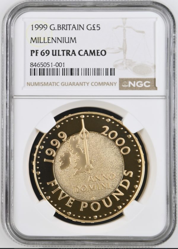 1999 Millenium Gold Proof Five Pounds Crown (£5) NGC Graded PF69 UCAM