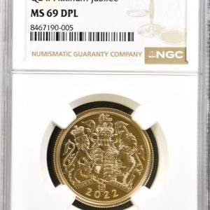 2022 Gold Double Sovereign (£2, 2Sov) - Platinum Jubilee. NGC Graded MS69 DPL