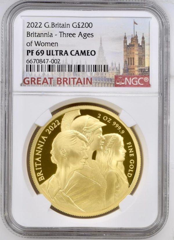 2022 Britannia Gold Proof £200 Three Ages of Women. Two Ounce Coin, NGC Graded PF69 Ultra Cameo