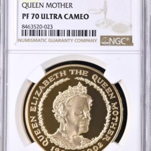 2002 Queen Mother Gold Proof Five Pounds Crown (£5) NGC Graded PF70 Ultra Cameo.