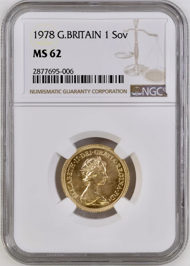 1978 Gold Sovereign, NGC Graded MS62