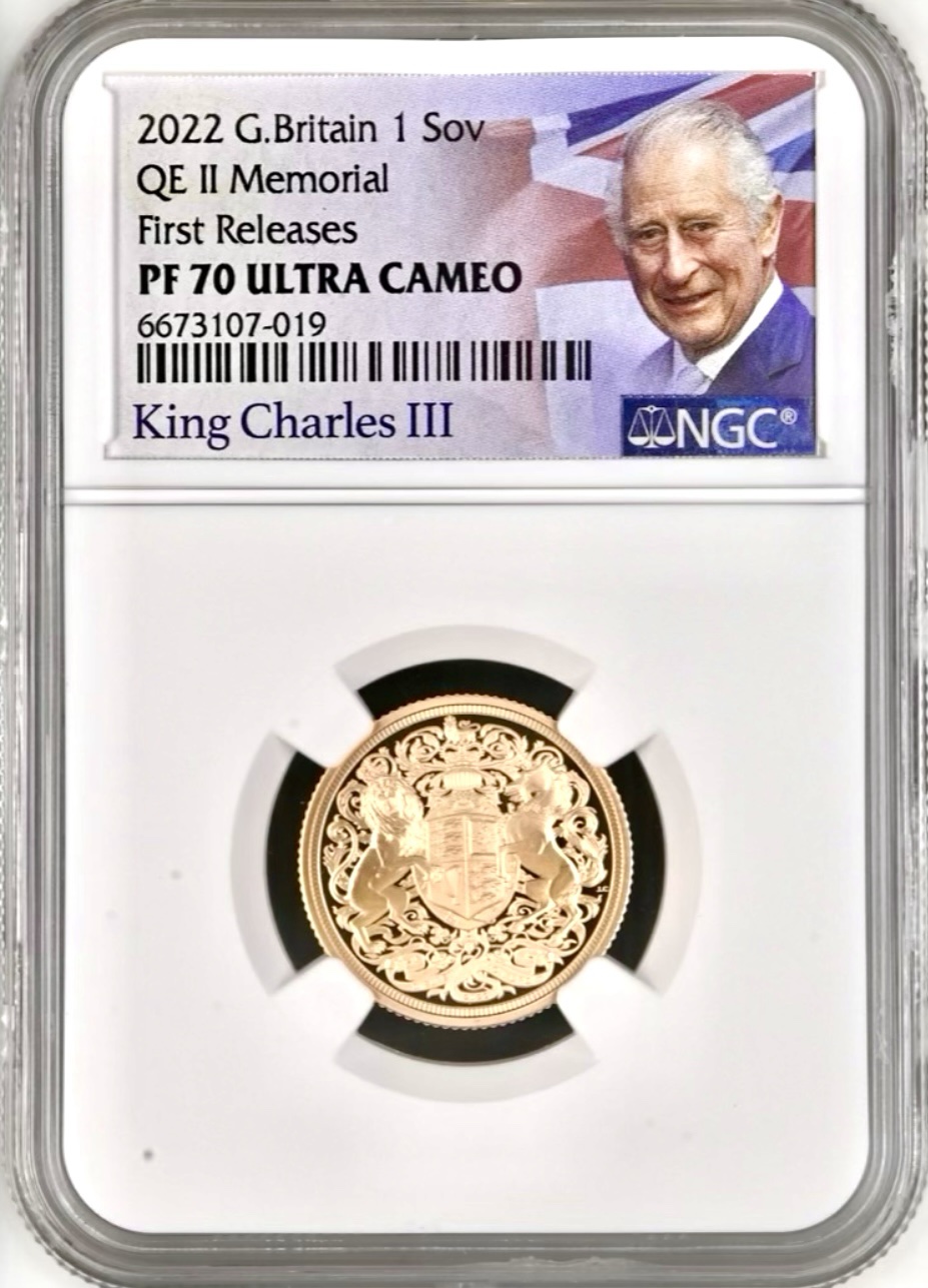 2022 Queen Elizabeth II Memorial Gold Proof Sovereign. NGC Graded PF70 Ultra Cameo First Releases.