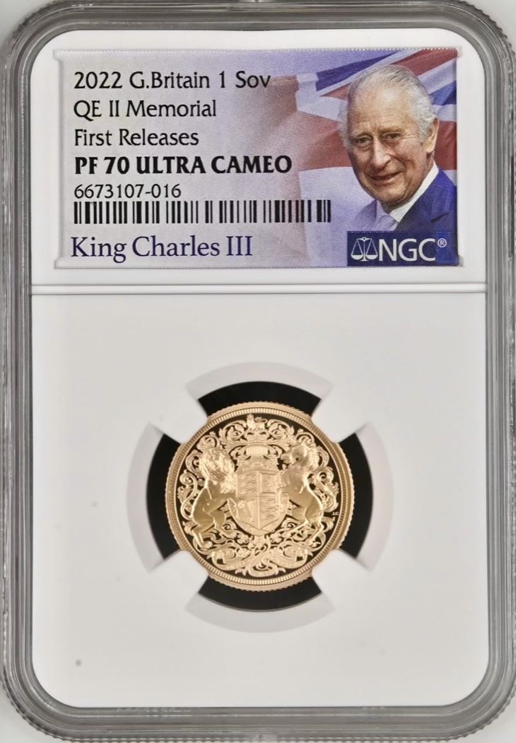 2022 Queen Elizabeth II Memorial Gold Proof Sovereign. NGC Graded PF70 Ultra Cameo First Releases.