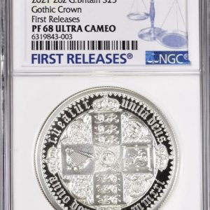 2021 Gothic Crown Quartered Arms Silver Proof Five Pounds (£5) NGC Graded PF68UCAM