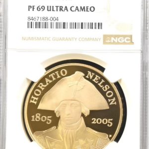2005 Horatio Nelson Gold Proof Five Pound Crown (£5) NGC Graded PF69 UCAM