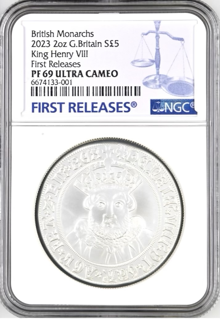 2023 Henry VIII , Silver Proof £5 - British Monarchs - Two Ounce Coin - NGC Graded PF69 UCAM