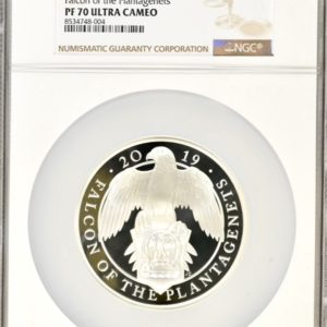 Falcon Of The Plantagenets - Queens Beasts Five Ounce Coin - 2019 Silver Proof 10 pounds (£10), NGC Graded PF70 Ultra Cameo