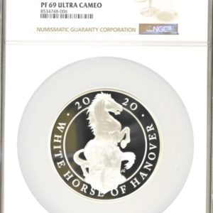 White Horse Of Hanover- Queens Beasts Five Ounce Coin - 2020 Silver Proof 10 pounds (£10), NGC Graded PF69 Ultra Cameo