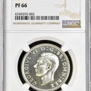 1937 Silver Proof Specimen Half Crown, George VI, NGC Graded PF66