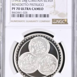 1993 Silver Proof Benedetto Pistrucci Medal, NGC Graded PF70 Ultra Cameo