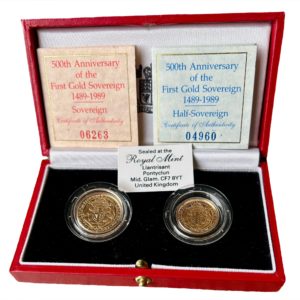 1989 Gold Proof Sovereign Set, 500th Anniversary of the Tudor Rose.