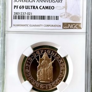 1989 Gold Proof Double Sovereign (£2), NGC Graded PF69 Ultra Cameo. Tudor Rose 500th Anniversary.