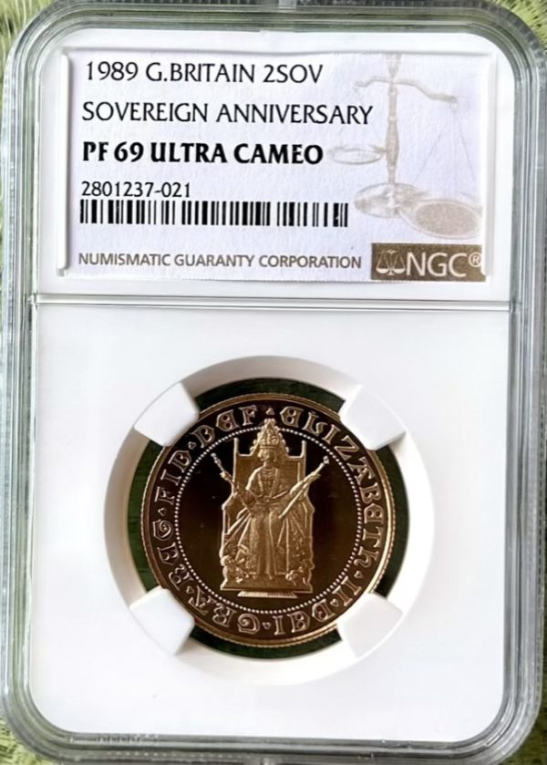 1989 Gold Proof Double Sovereign (£2), NGC Graded PF69 Ultra Cameo. Tudor Rose 500th Anniversary.