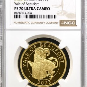 Yale of Beaufort 2023 Gold Proof £100, Tudor Beasts Ounce Coin. NGC Graded PF70 Ultra Cameo