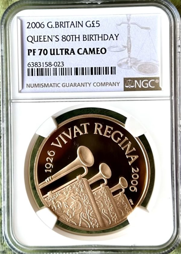 2006 Gold Proof Five Pound Crown, (£5) Queen Elizabeth II 80TH Birthday NGC Graded PF70 Ultra Cameo - Image 2