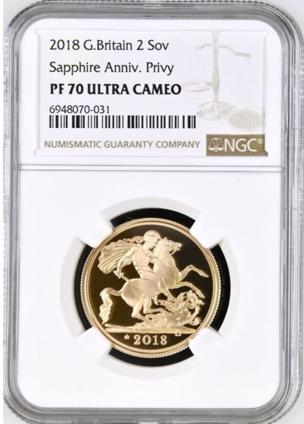 2018 Gold Proof Double Sovereign (£2), NGC Graded PF70 Ultra Cameo