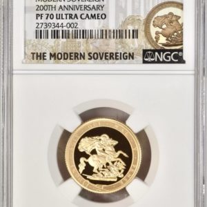2017 Gold Proof Piedfort Sovereign, Pistrucci 200th Anniversary design. NGC Graded PF70 Ultra Cameo.