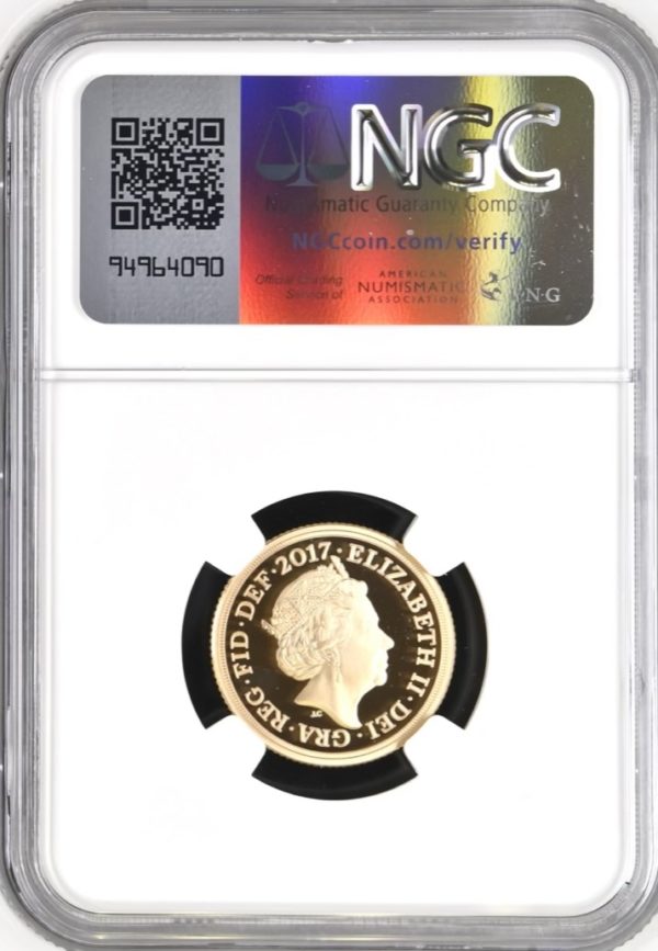 2017 Gold Proof Piedfort Sovereign, Pistrucci 200th Anniversary design. NGC Graded PF70 Ultra Cameo. - Image 2