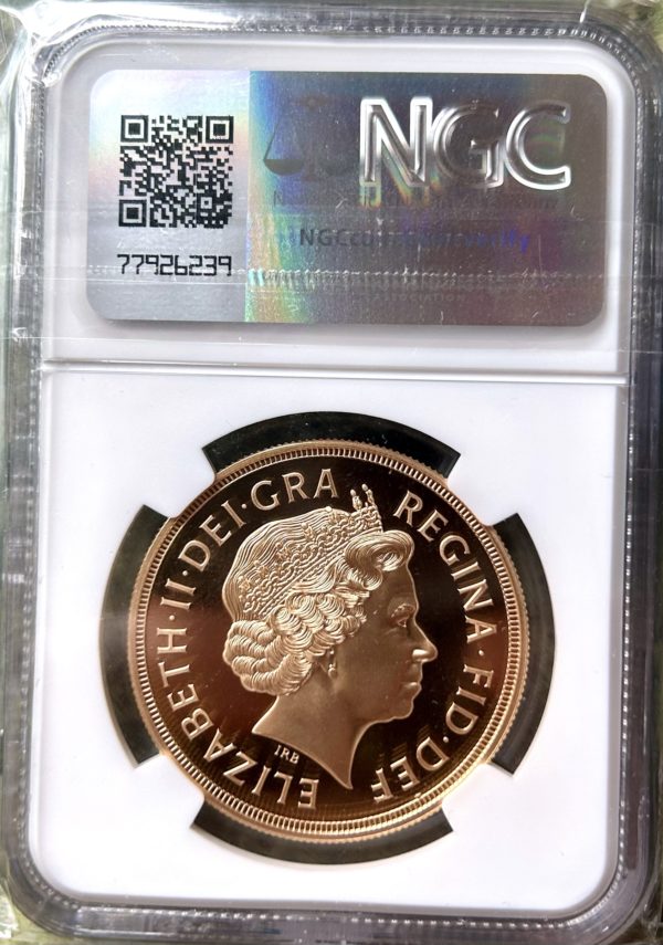 2002 Gold Proof Five Sovereign (5 Pounds - £5), Golden Jubilee. NGC Graded PF69UCAM - Image 2