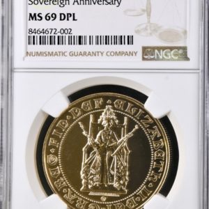 1989 Gold Five Pounds Sovereign (£5) Tudor Rose, NGC Graded MS69DPL