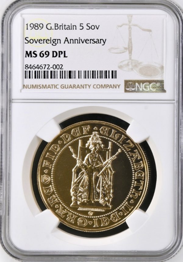 1989 Gold Five Pounds Sovereign (£5) Tudor Rose, NGC Graded MS69DPL